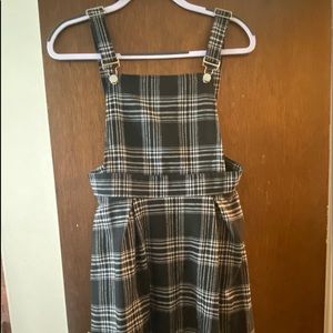 NEVER WORN Black and White Plaid Overall Dress Dark Academia
